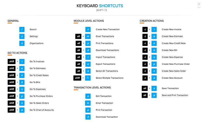 keyboard shortcuts